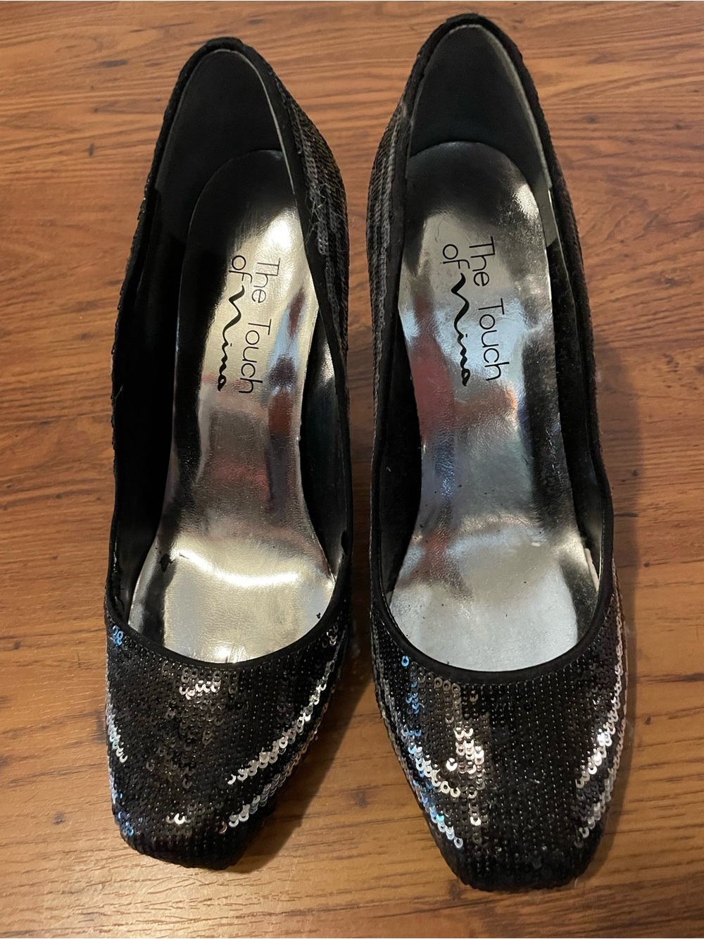 Touch of Nina Black Black Silver Sequin Heels